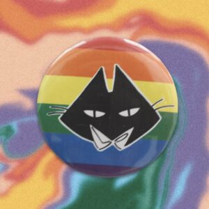 Peemot on rainbow flag pin