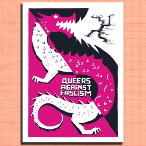 Dragon Queers against fascism postcard